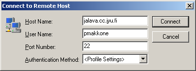 F-Secure SSH:n connect-dialogi