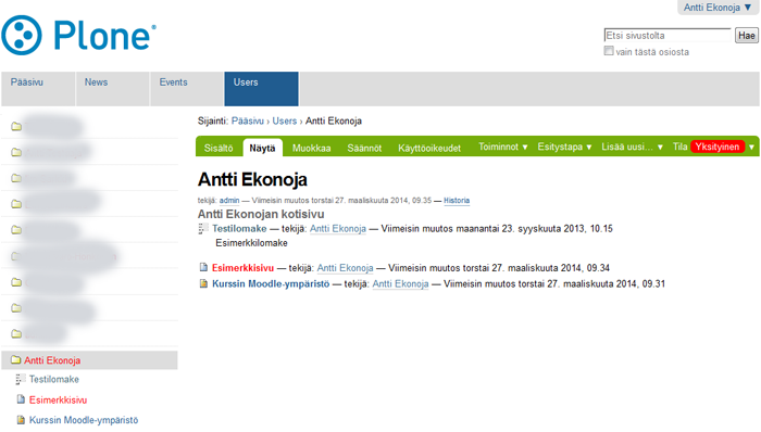 Plone-sisällönhallintajärjestelmän perusnavigointivaihtoehdot
