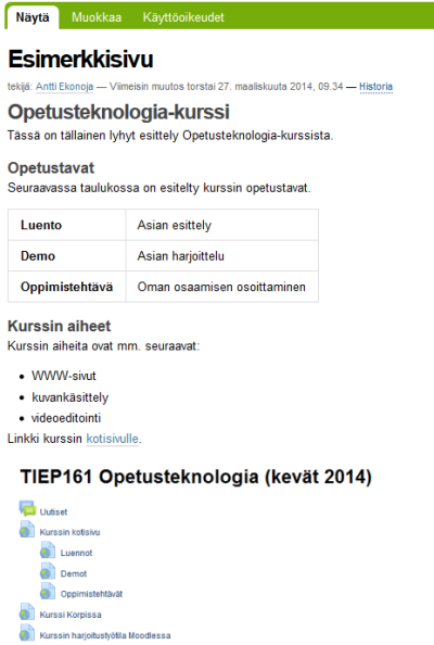 Esimerkki Plone-sivusta