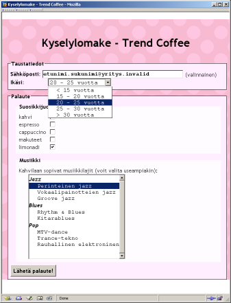 Trend Coffee kyselylomake