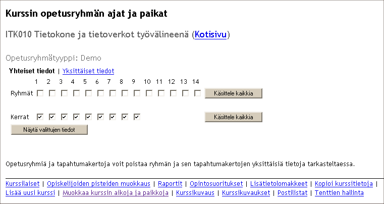 opetusryhmien valinta