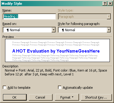 Office 2000:n Wordin Modify Style -dialogi