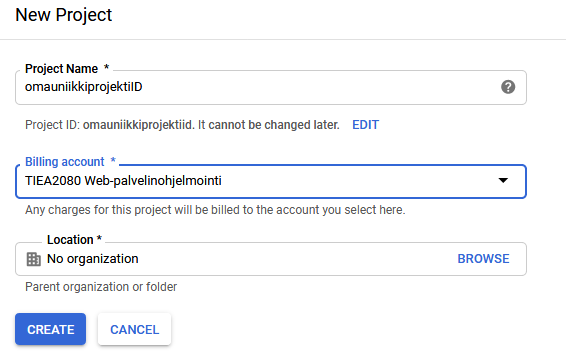 Project id and billing account