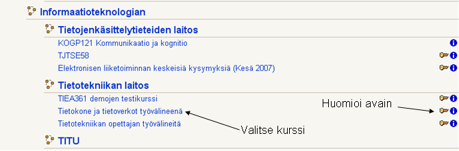 Kurssin valinta